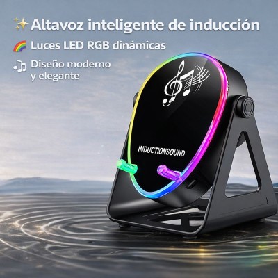 Altavoz Inteligente de Inducción  | Sonido Envolvente 720° | Sin Bluetooth | Carga Inalámbrica 15W | Luces LED RGB