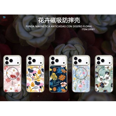 IP 16 PRO MAX FUNDA MAGNETICA ANTICAÍDAS CON DISEÑO FLORAL