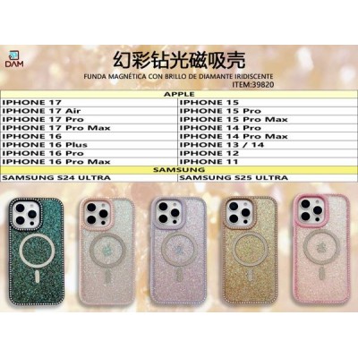 IPHONE 16 FUNDA MAGNETICA CON BRILLO DE DIAMANTE IRIDISCENTE