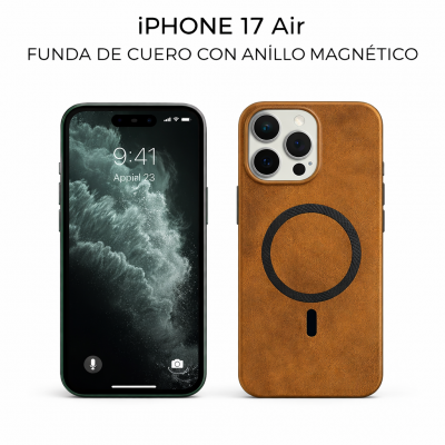 IPHONE 17 Air FUNDA DE CUERO CON ANILLO MAGNETICO ANTICAIDAS