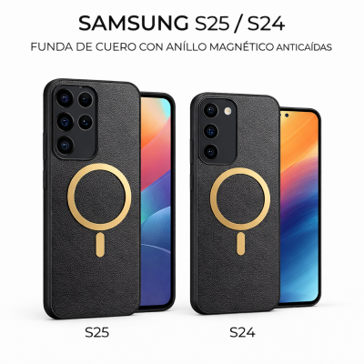 SAMSUNG S25/S24 FUNDA DE CUERO CON ANILLO MAGNETICO ANTICAIDAS