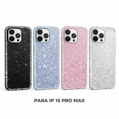 IP 15 PRO MAX FUNDA ANTIGOLPES DE CRISTAL CON DIAMANTES