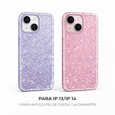 IP 13/IP 14 FUNDA ANTIGOLPES DE CRISTAL CON DIAMANTES