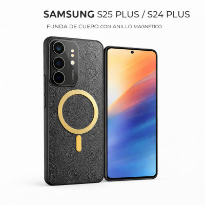SAMSUNG S25 PLUS/S24 PLUS FUNDA DE CUERO CON ANILLO MAGNETICO ANTICAIDAS