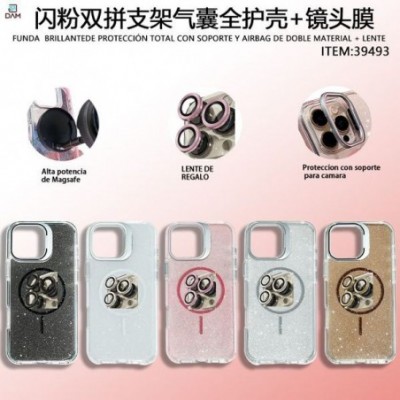 IP 11 PRO MAX FUNDA BRILLANTE DE PROTECCIÓN TOTAL CON SOPORTE Y AIRBAG DE DOBLE MATERIAL + LENTE