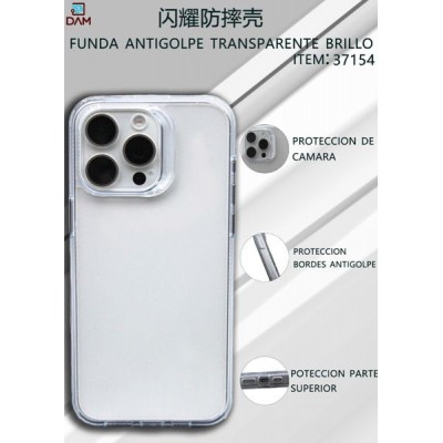 IPHONE 16 MAX FUNDA ANTIGOLPE TRANSPARENTE BRILLO