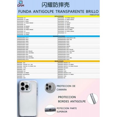 IP IPHONE SAM SAMSUNG RM REDMI XM XIAOMI FUNDA ANTIGOLPE TRANSPARENTE BRILLO